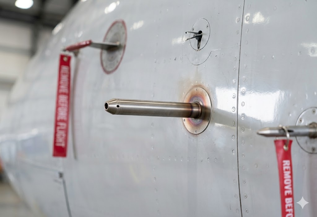 Aircraft pitot tube probe showing heating system for aircraft icing protection of airspeed measurement system