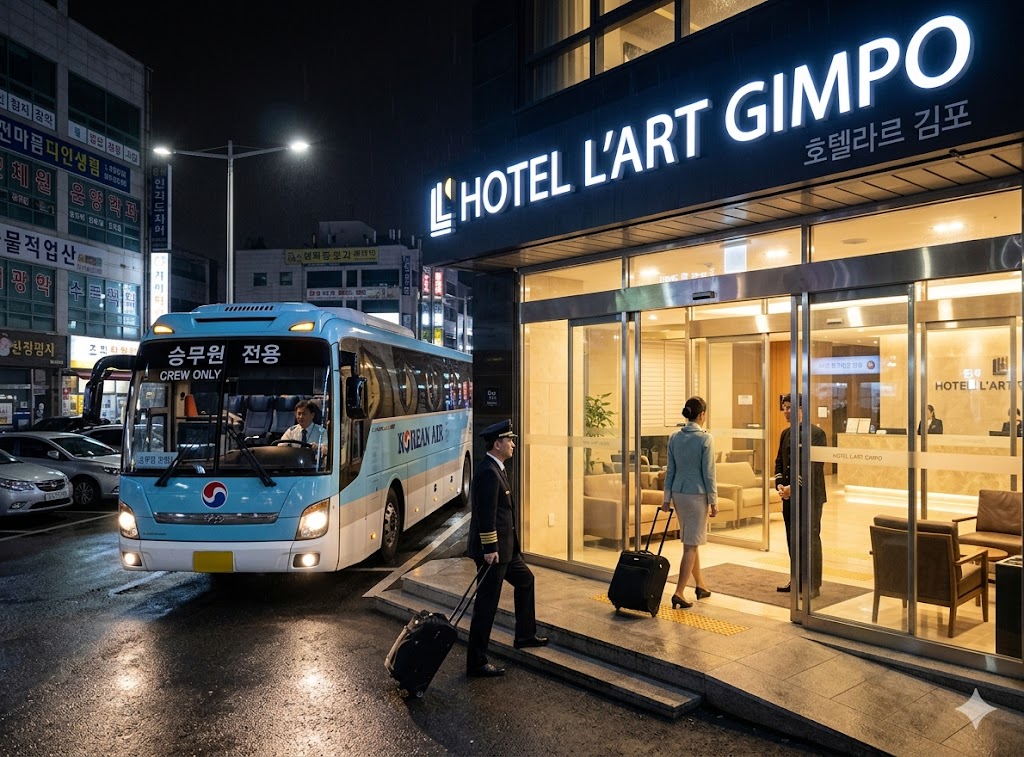 Pilot in uniform entering hotel at night for mandatory crew rest period between pilot duty time periods