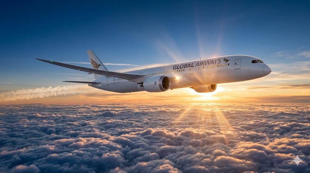 Is flying safe? Commercial airliner above clouds at golden
hour conveying aviation safety and confidence