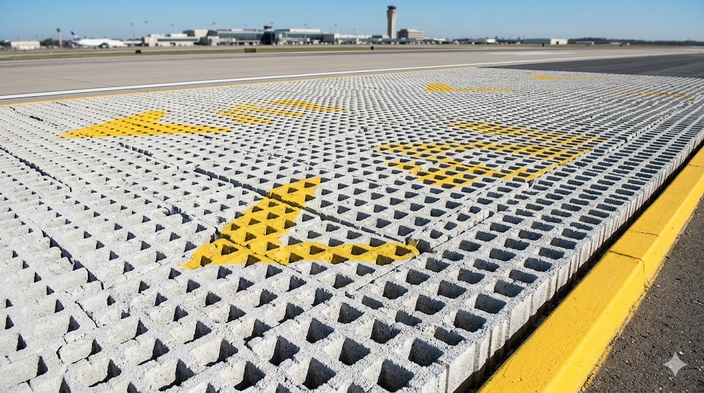 EMAS engineered materials arresting system bed at runway end designed to stop aircraft during runway excursion overrun