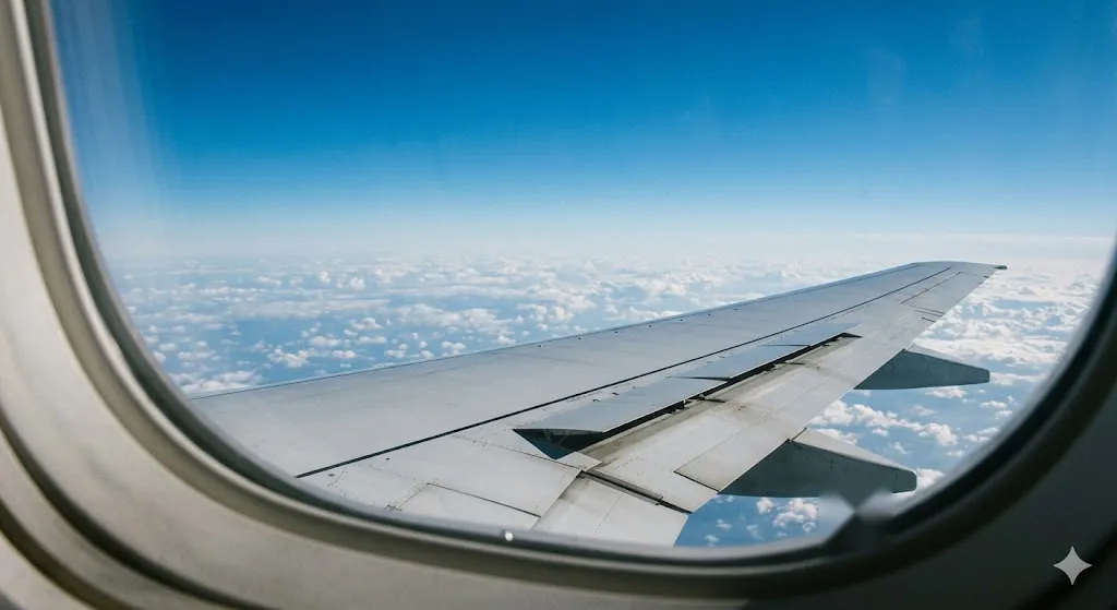 Passenger window seat view of aircraft wing during smooth cruise flight, demonstrating why over-wing is the best seat on a plane for comfort